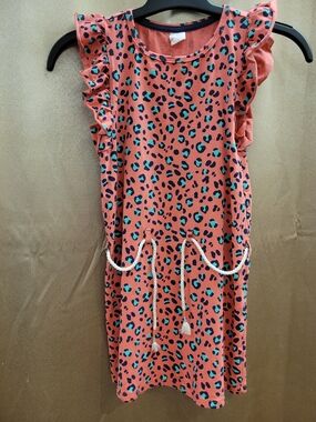 HEMA girl coral Leopard Print Ruffle Sleeve Dress with Rope Tie